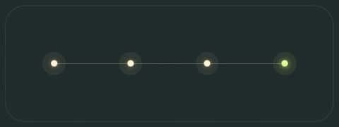 Four points connected left to right along a fine line, the final point glowing lime.