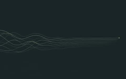 Flowing lines settling into a steady parallel rhythm toward a small luminous point, suggesting sustainable daily habits.